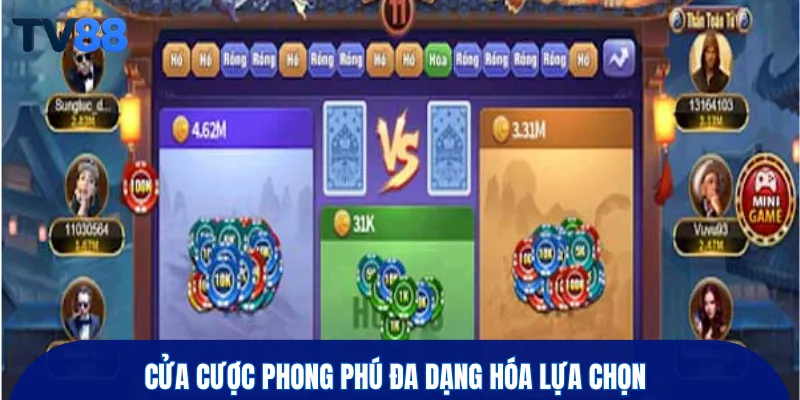 Cửa cược phong phú đa dạng hóa lựa chọn